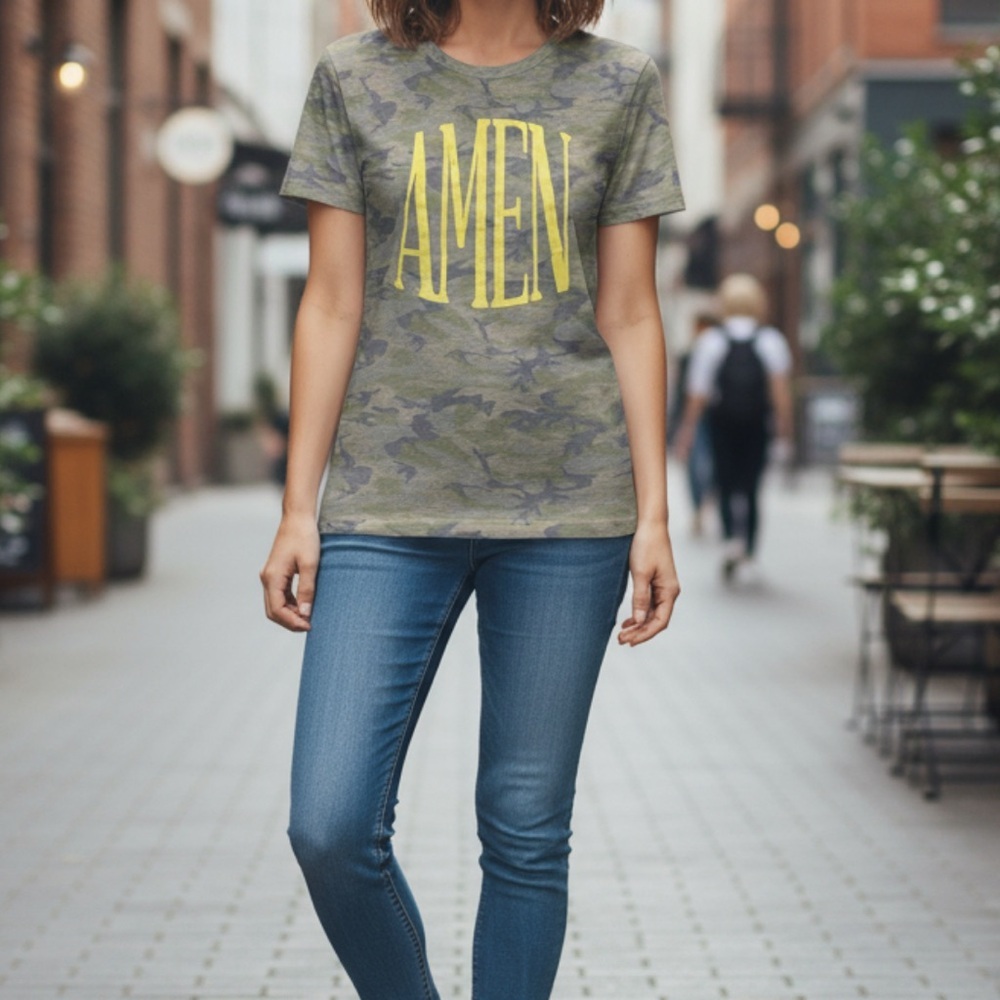 Bella Canvas Olive Camo Tee with Yellow Print